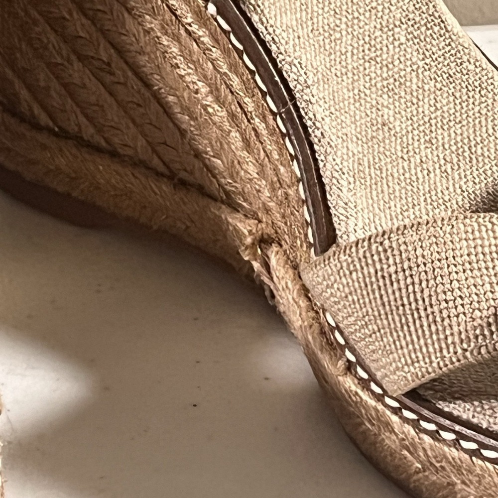 Tory Burch Sandals Womens 9.5 Khaki Frieda Stripe Platform Espadrille Wedge Heel - Picture 6 of 11